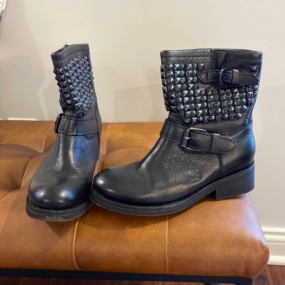 Ash Brand Leather Studded Moto Boot